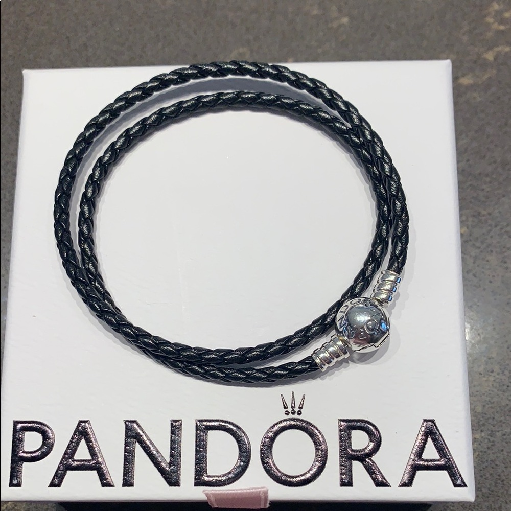 Genuine Pandora Leather Double Wrap Bracelet with 925 Round Ball Clasp ✨ New